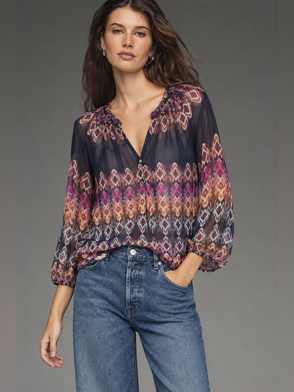 ZOA New York Sheer Pattern Blouse Small 274